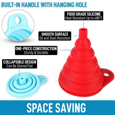 Silicone Space Saving Collapsible Funnel Set With Narrow Mouth