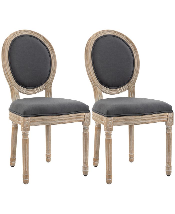 2pc FrenchStyle Linen Backrest Upholstered Dining Accent Chairs