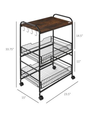 24" 3-Level Kitchen Cart Utility Organizer w/ 2 Storage Shelves, Wheels