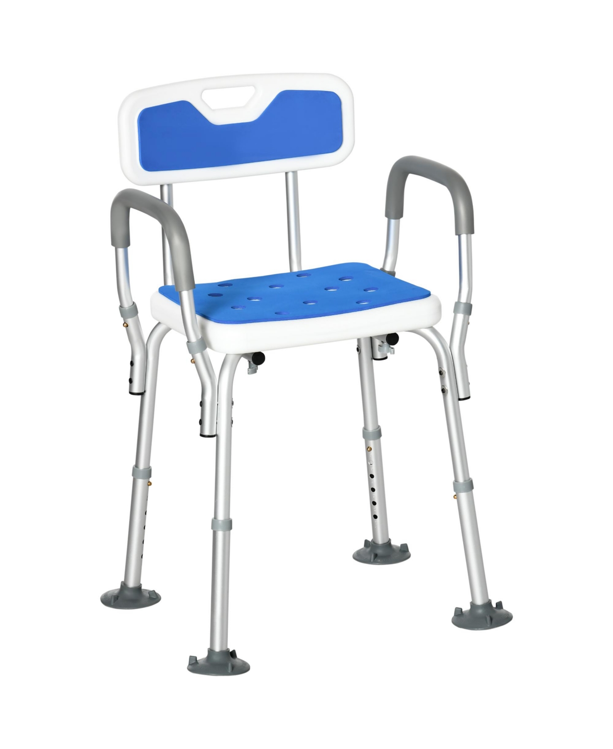 Eva Padded Shower Chair with Arms and Back, Bath Seat with Adjustable Height, Anti-slip Shower Bench for Seniors and Disabled, Tool-Free Assemb