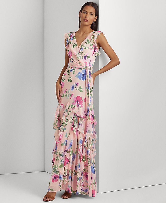Lauren Ralph Lauren Women's Floral Ruffle-Trim Georgette Gown - Macy's