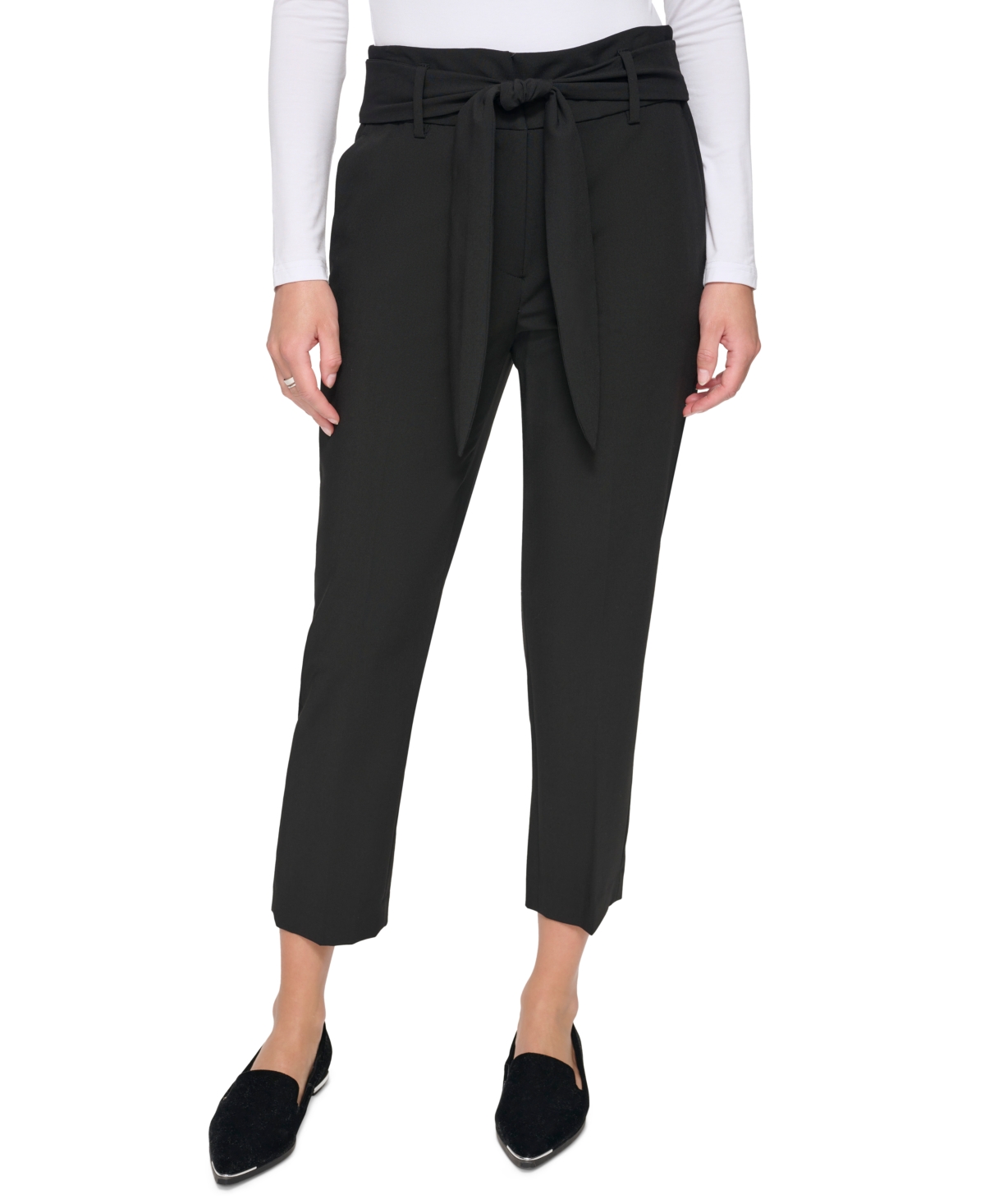 DKNY WOMEN'S TIE-WAIST HIGH-RISE ANKLE PANTS