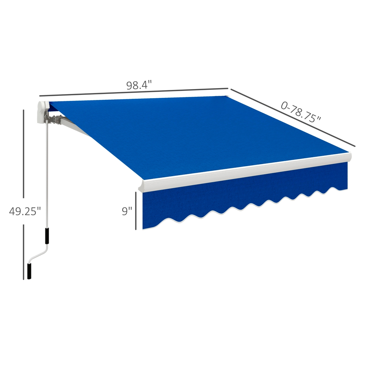 Outsunny Patio Retractable Awning, Manual Exterior Sun Shade Deck Window Cover,- Blue