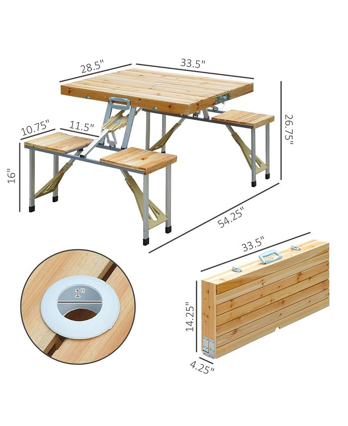 Outsunny Portable Picnic Table Set, Folding Camping Table with Four Chairs and Umbrella Hole, 4