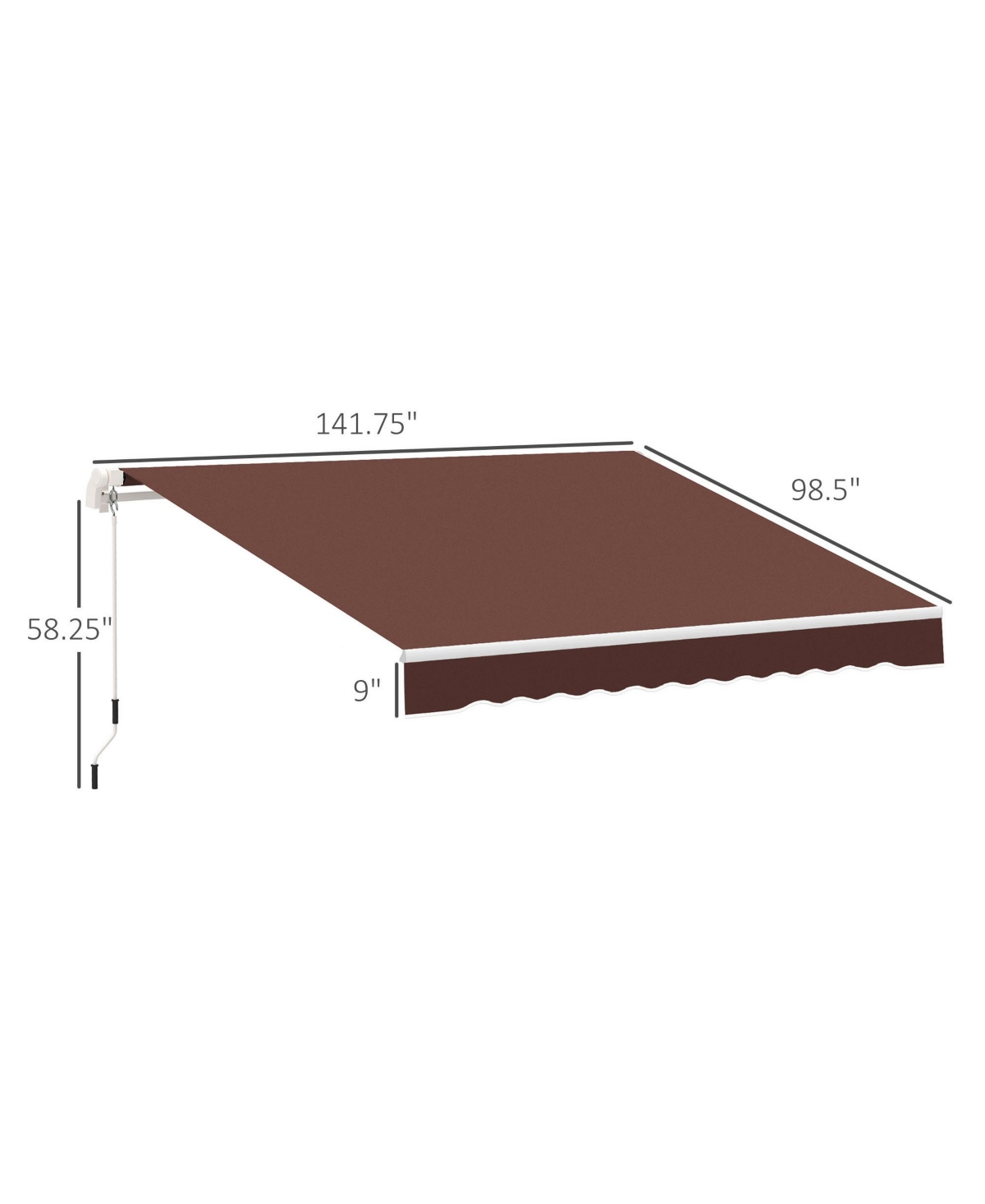 12' x 8' Retractable Patio Awning Canopy w/ Crank Handle, - Coffee brown