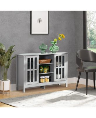 HOMCOM Modern Sideboard Storage Cabinet With 2 Slatted Framed Doors And ...