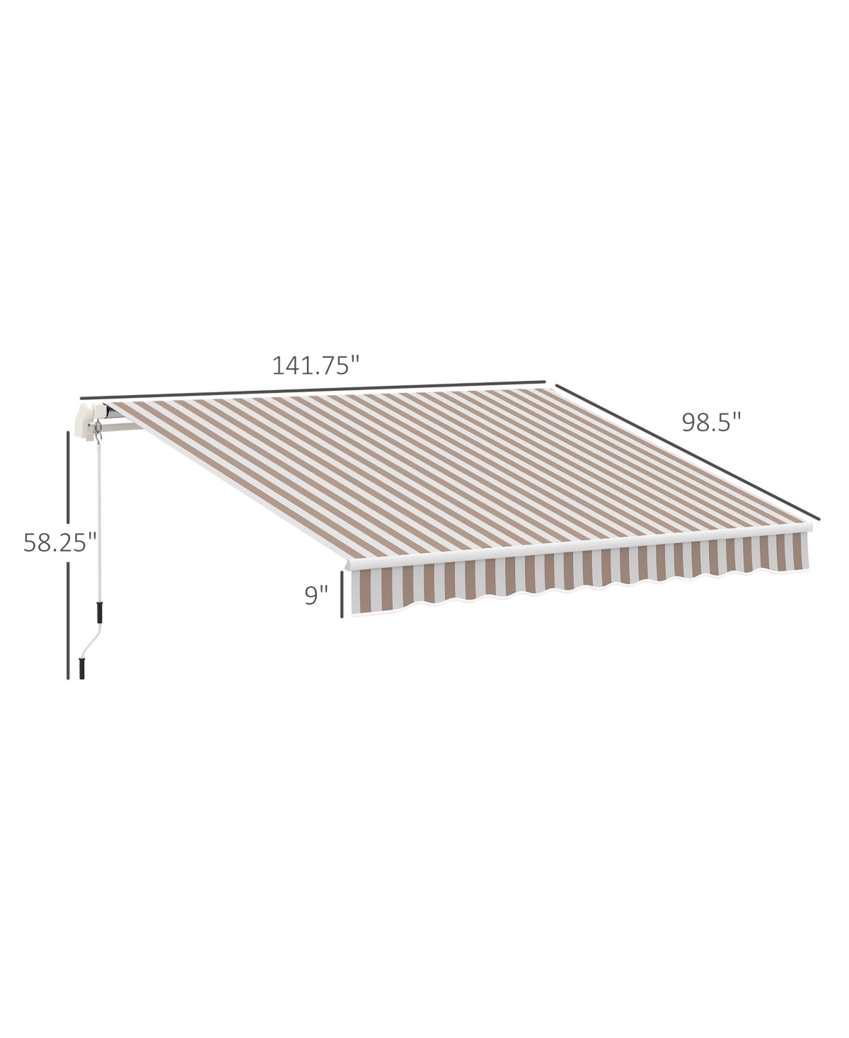 Outsunny 12' x 8' Retractable Awning Patio Awnings Sun Shade Shelter with Manual Crank Handle, 280g/m² Uv & Water-Resistant Fabric and Aluminum F