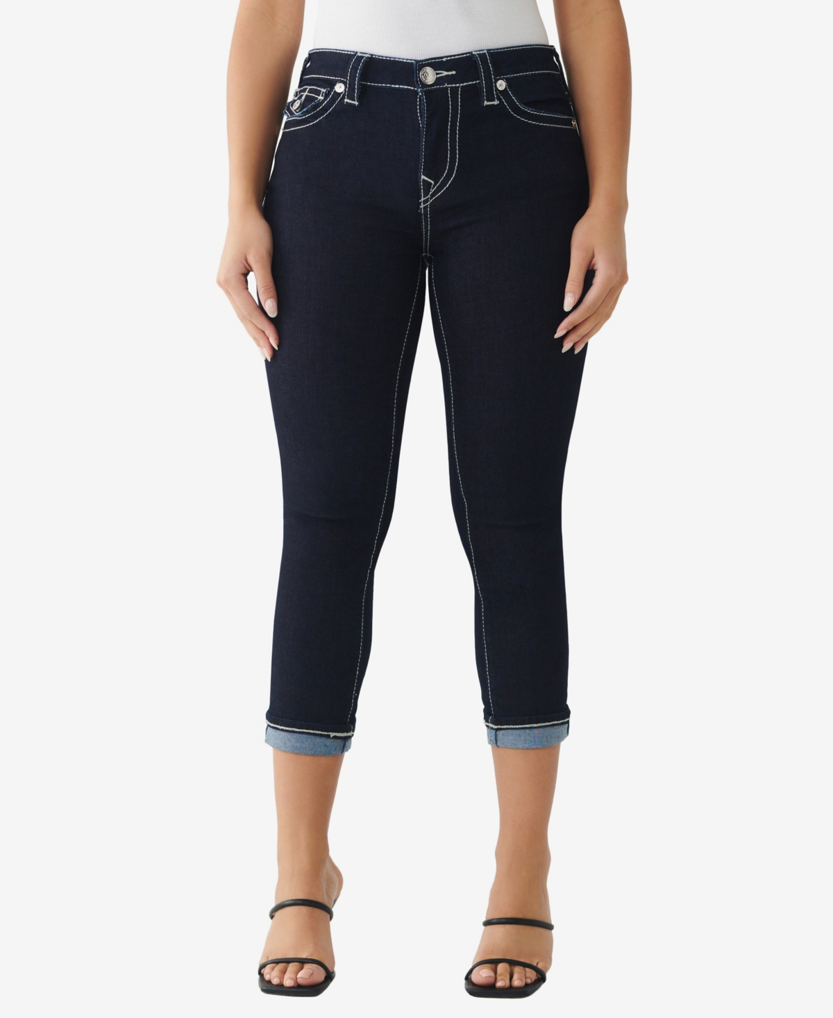 True Religion Women's Jennie Big T Mid Rise Capri Jeans In Body Rinse