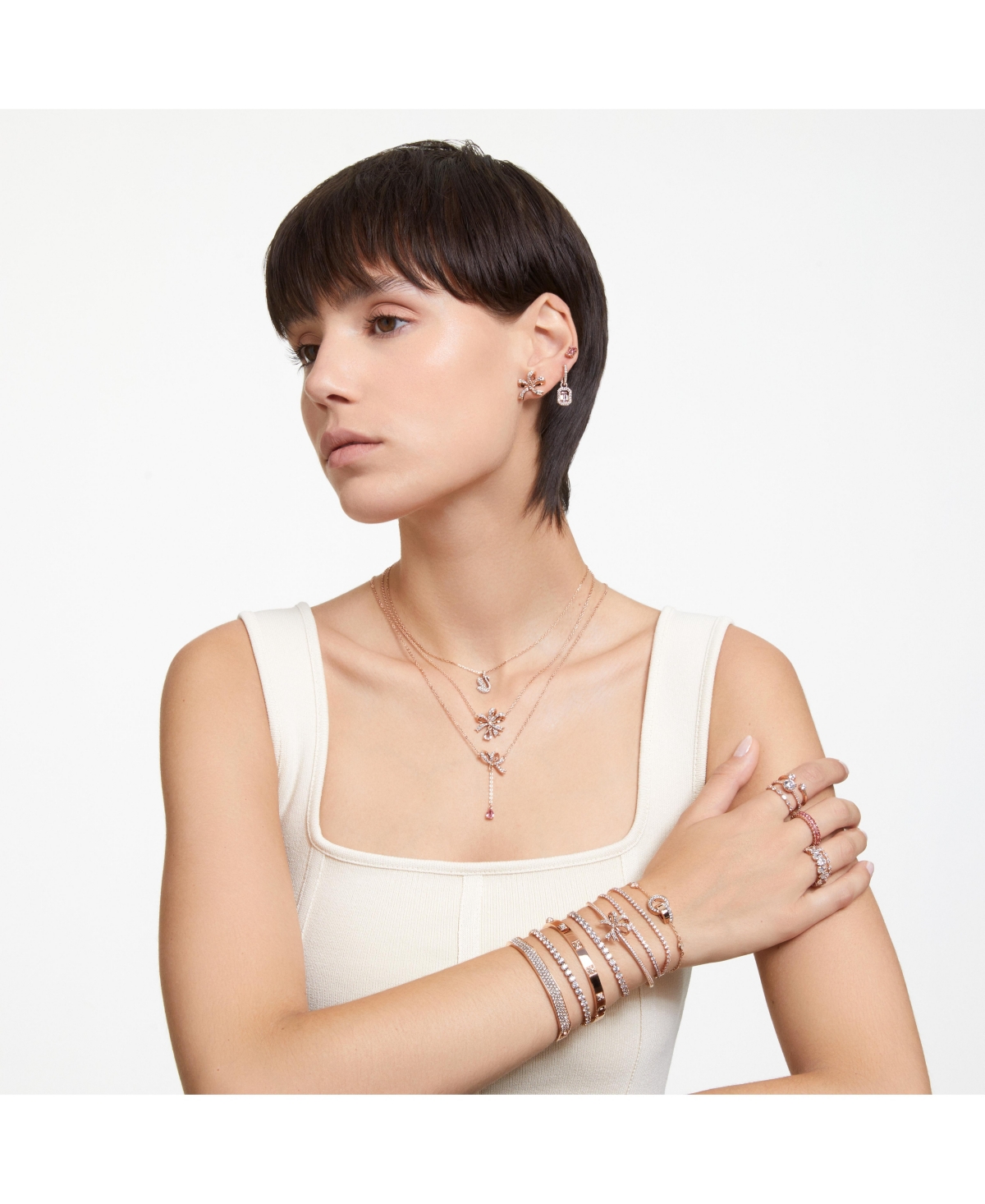 Swarovski Crystal Dextera Bangle Octagon Shape Pave Medium WhiteTone Plated - Rose Gold