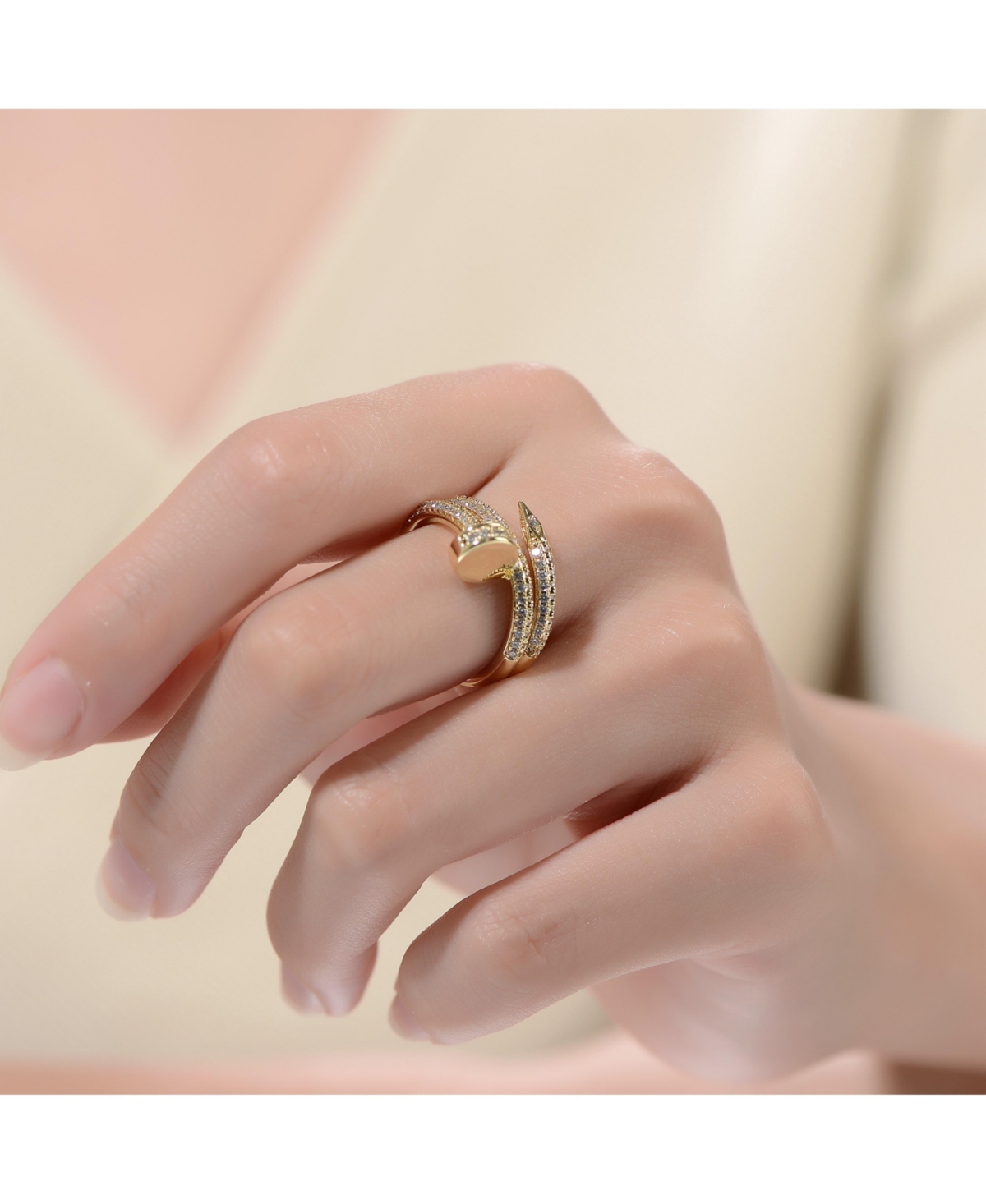 Rachel Glauber Ra 14KPlated With Cubic Zirconia Bypass Modern Ring - Gold