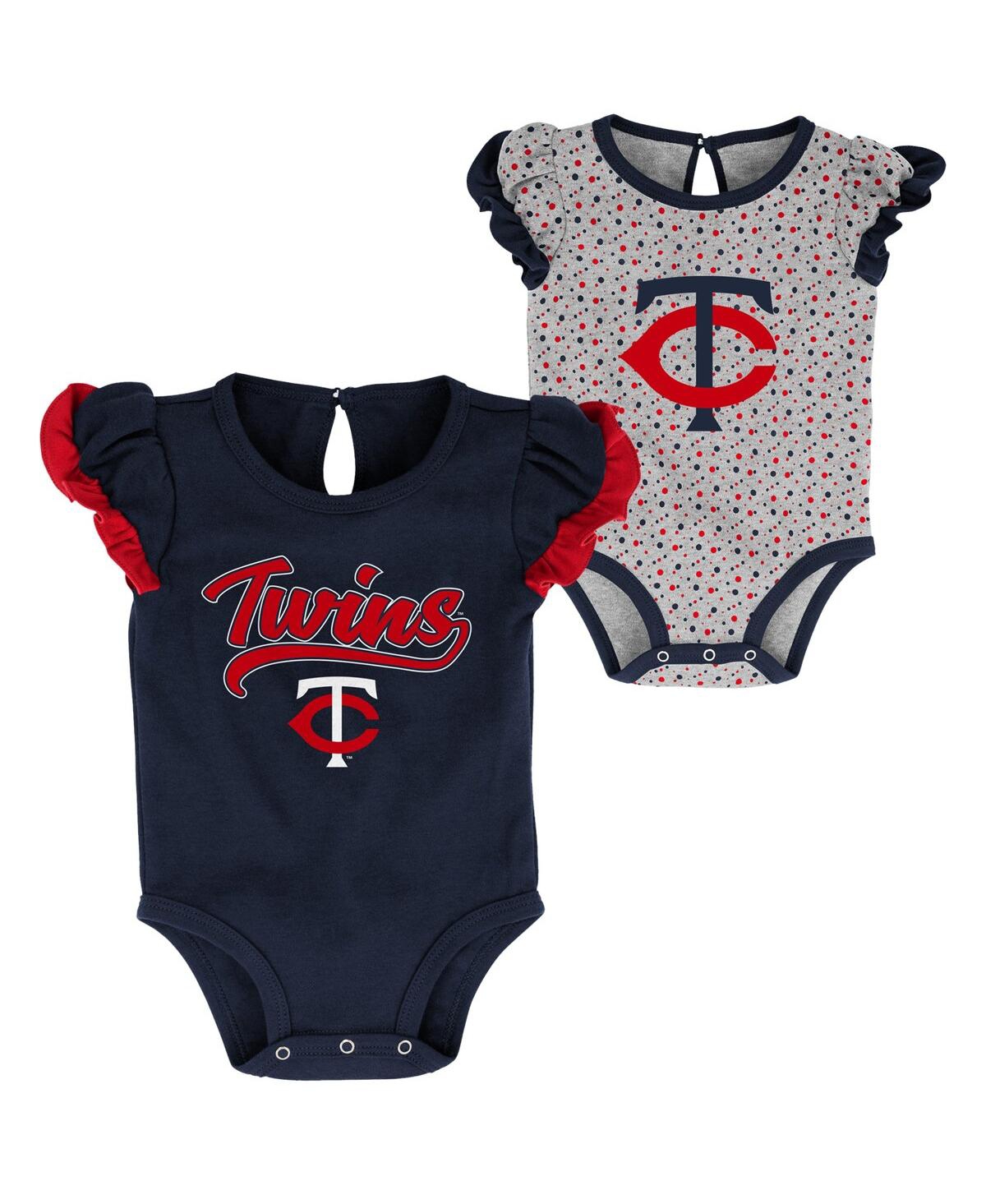 Shop Outerstuff Girls Newborn Navy, Heathered Gray Minnesota Twins Scream And Shout Two-pack Bodysuit Set In Navy,heathered Gray