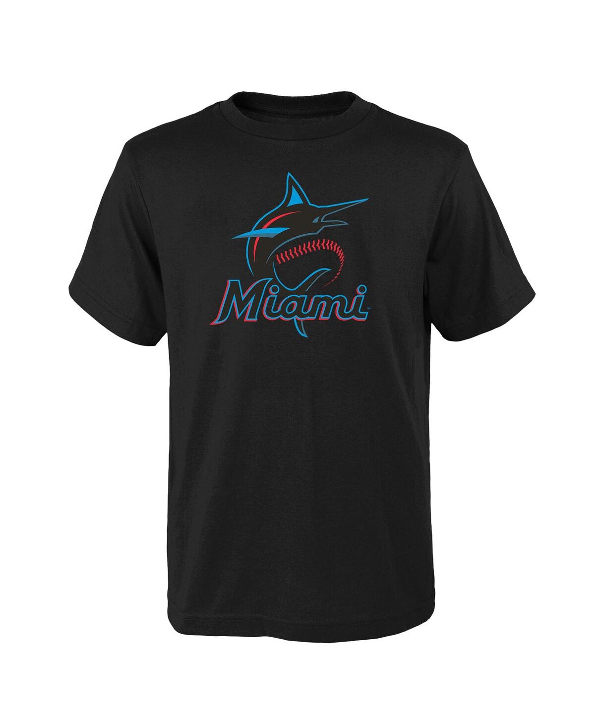 Outerstuff Kids' Big Boys And Girls Black Miami Marlins Logo Primary Team T-shirt
