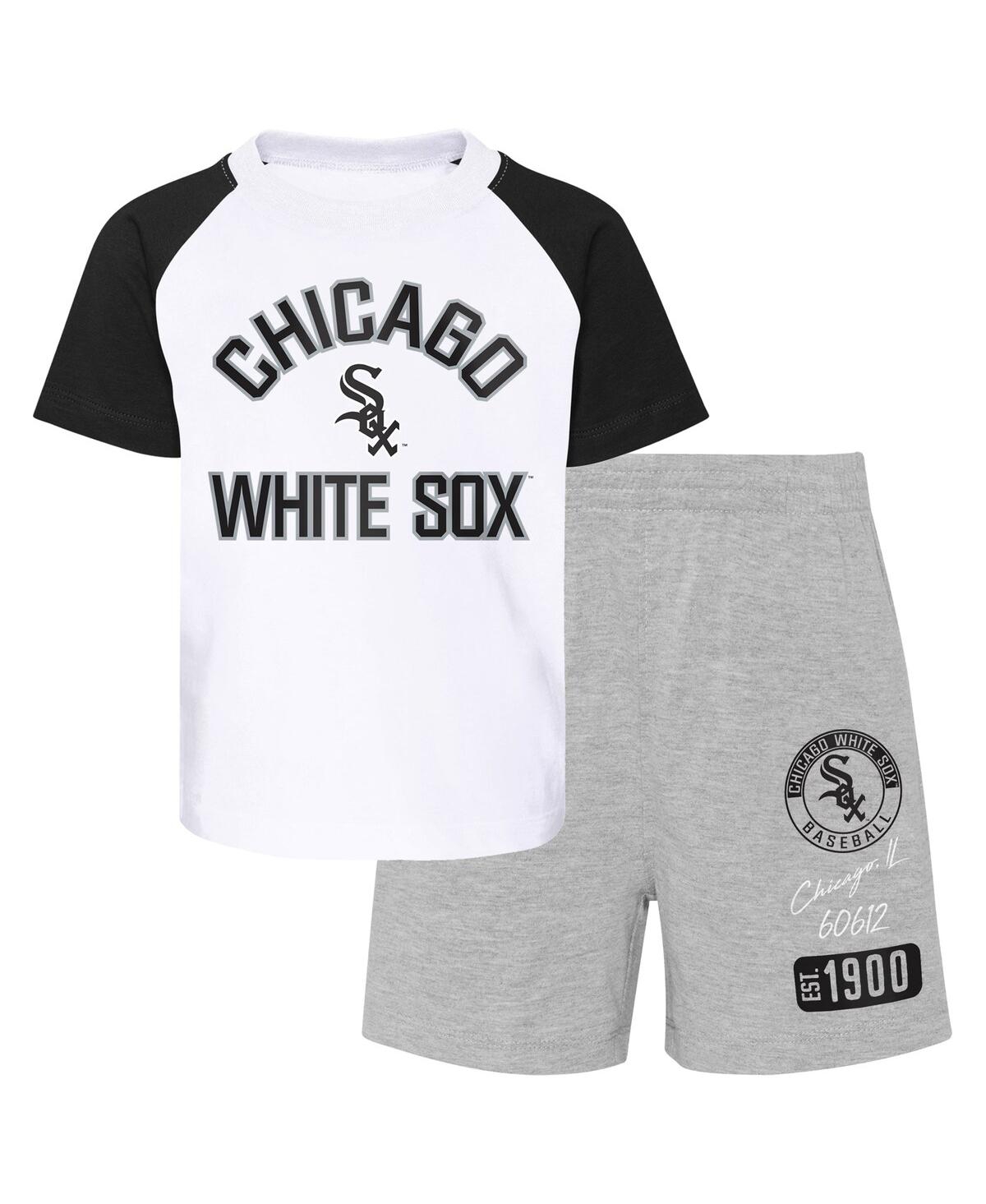 Shop Outerstuff Toddler Boys And Girls White, Heather Gray Chicago White Sox Two-piece Groundout Baller Raglan T-shi In White,heather Gray