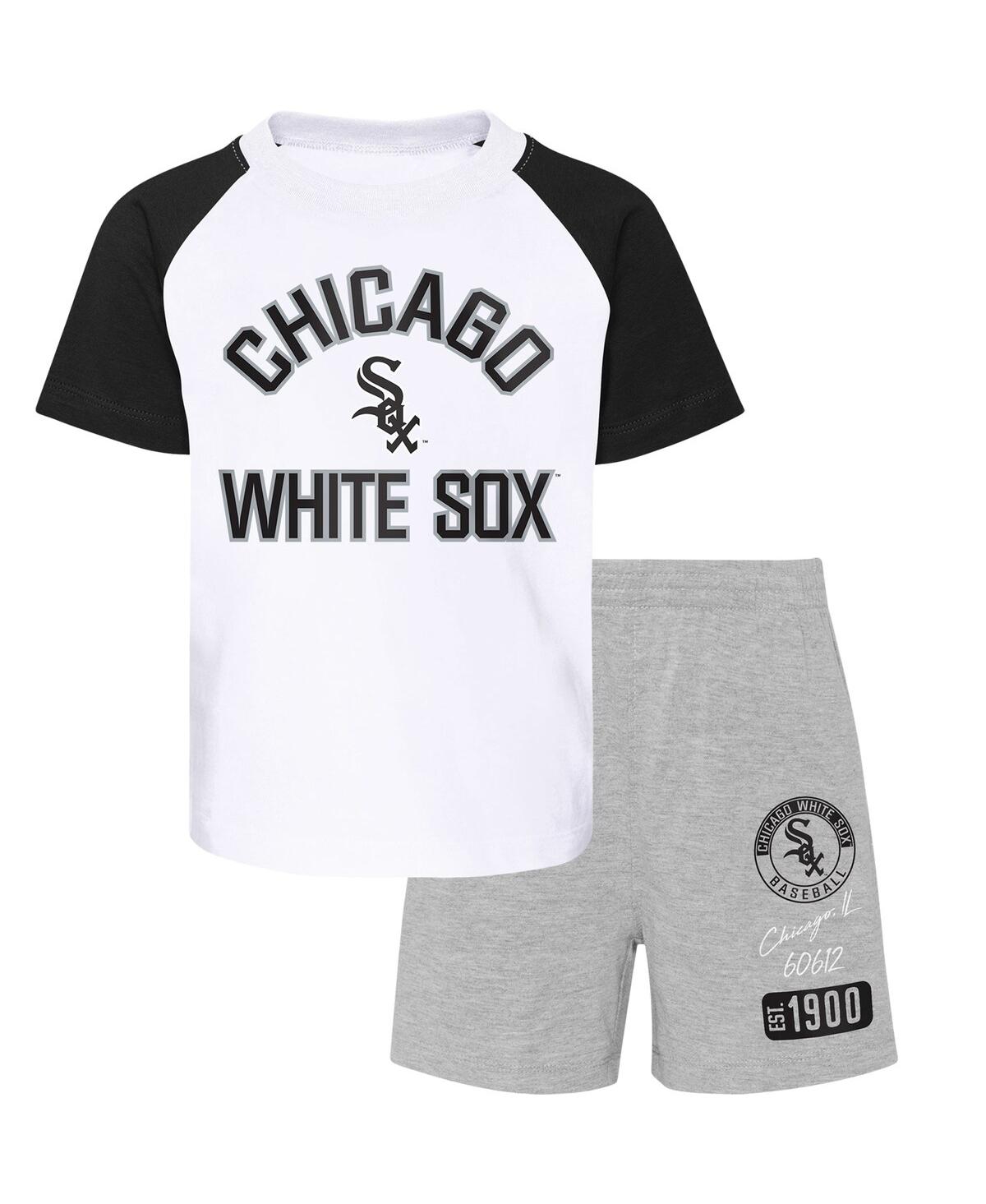 Shop Outerstuff Little Boys And Girls Chicago White Sox White, Heather Gray Groundout Baller Raglan T-shirt And Shor In White,heather Gray