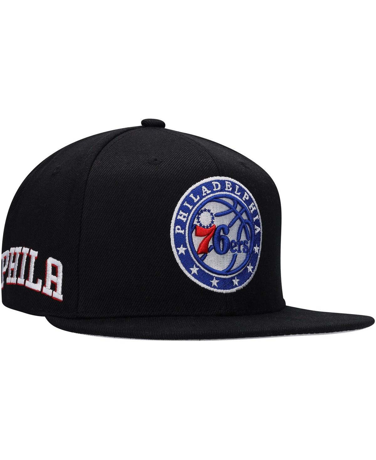 Mitchell & Ness Men's  Black Philadelphia 76ers Side Core 2.0 Snapback Hat In Black