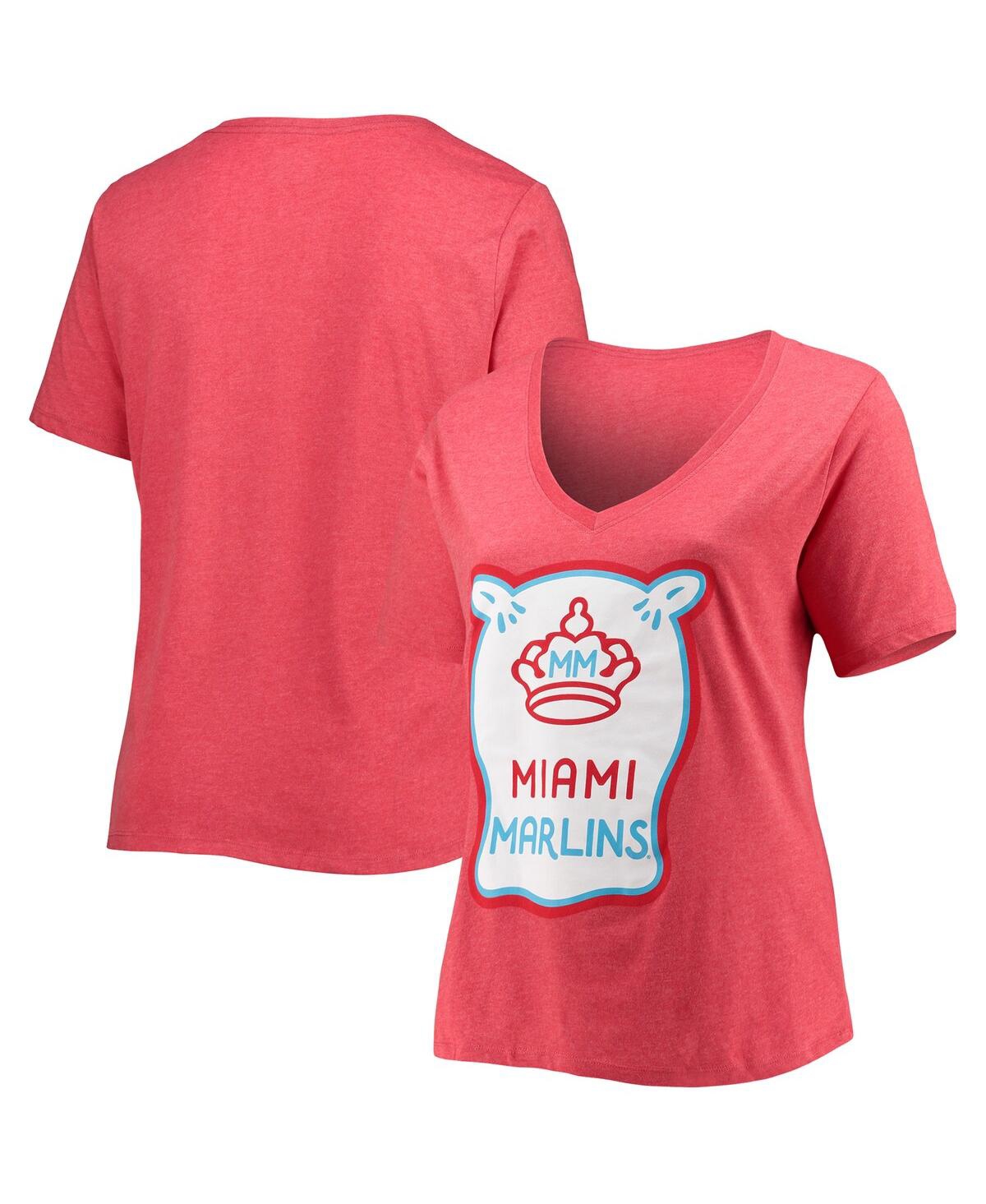 New Era Heathered Red Miami Marlins City Connect Plus Size V-neck T-shirt In Heathered Red
