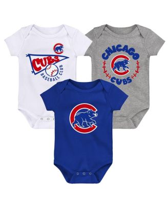 Newborn and Infant Boys and Girls Royal, White, Heather Gray Chicago Cubs Biggest Little Fan 3-Pack Bodysuit Set