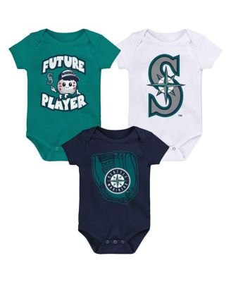 Newborn and Infant Boys and Girls Teal, Navy, White Seattle Mariners Minor League Player Three-Pack Bodysuit Set