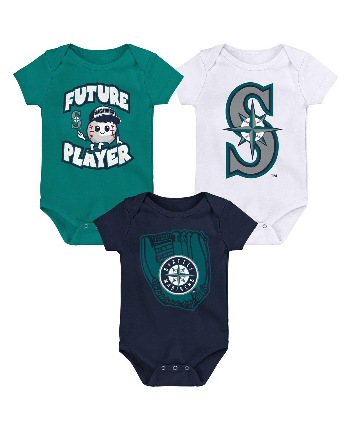 Outerstuff Newborn And Infant Boys And Girls Teal, Navy, White Seattle Mariners Minor League Player Three-pack In Teal,navy,white