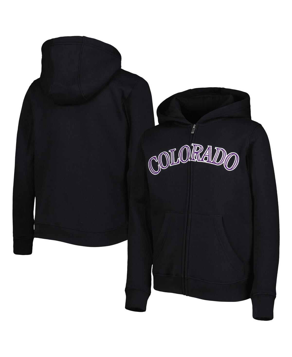 Shop Outerstuff Big Boys And Girls Black Colorado Rockies Wordmark Full-zip Fleece Hoodie