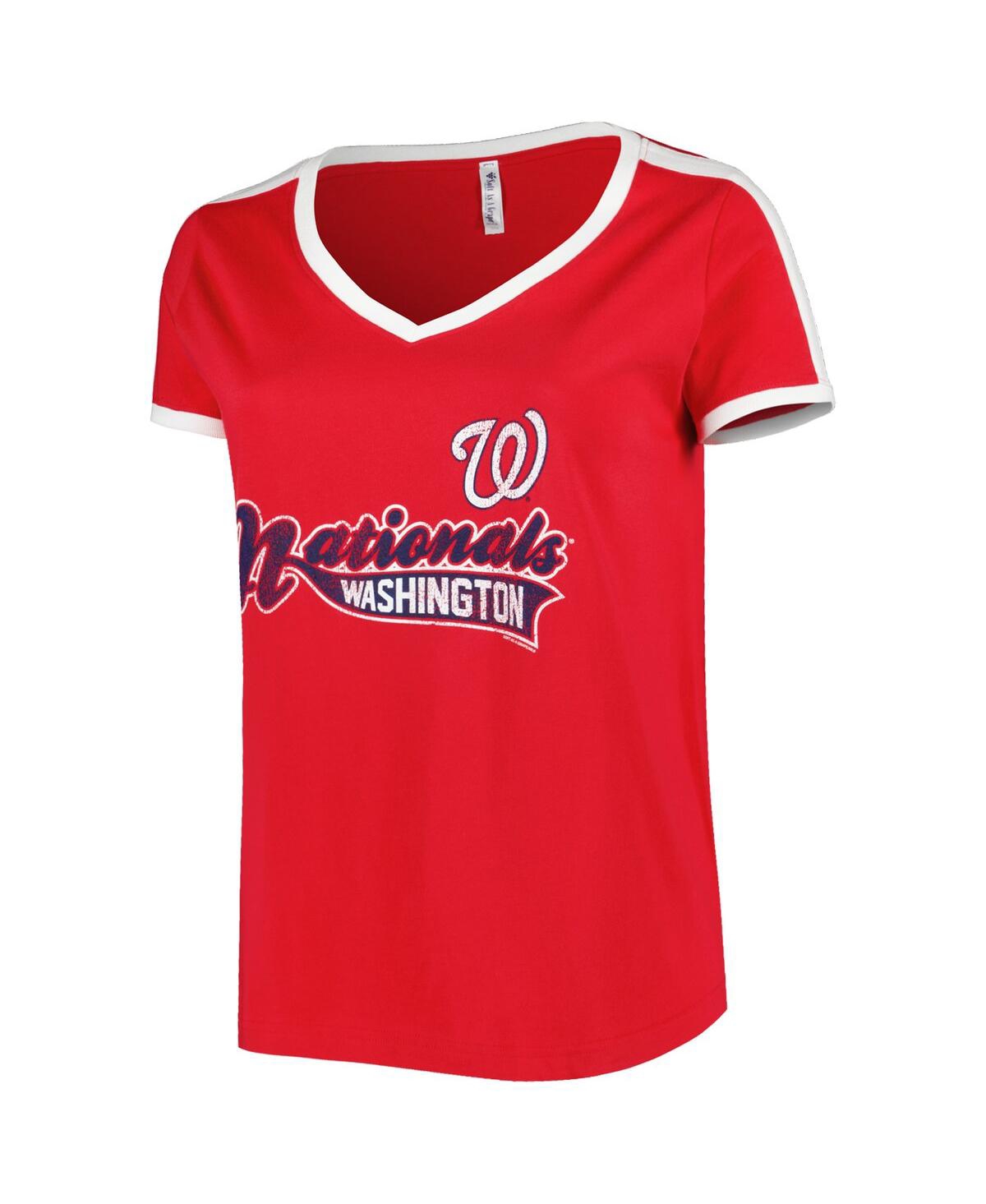 Shop Soft As A Grape Women's  Red Washington Nationals Plus Size V-neck T-shirt
