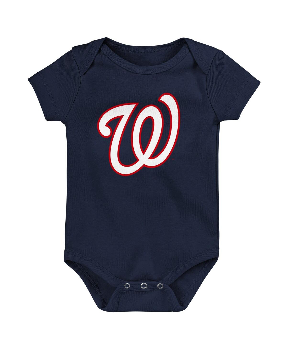 Newborn and Infant Boys and Girls White, Heather Gray Washington Nationals Biggest Little Fan 3-Pack Bodysuit Set - White, Heather Gray