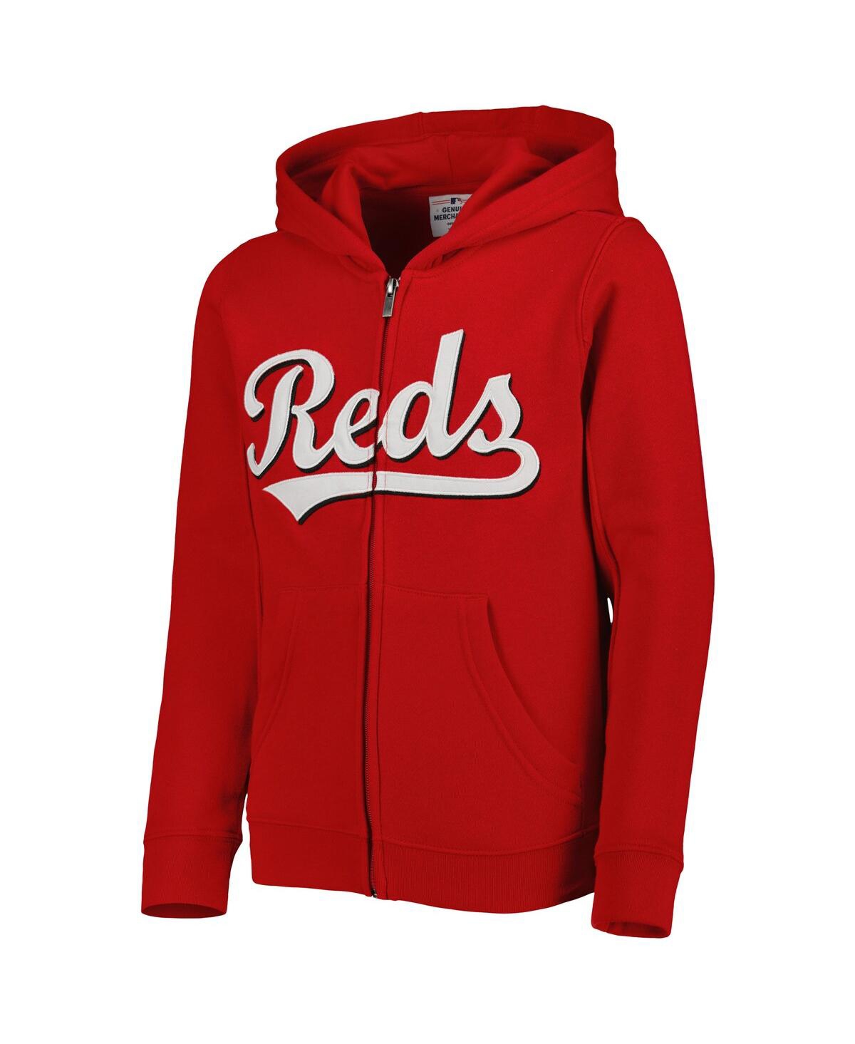 Outerstuff Big Boys And Girls Red Cincinnati Reds Wordmark Full-zip Fleece Hoodie In Red