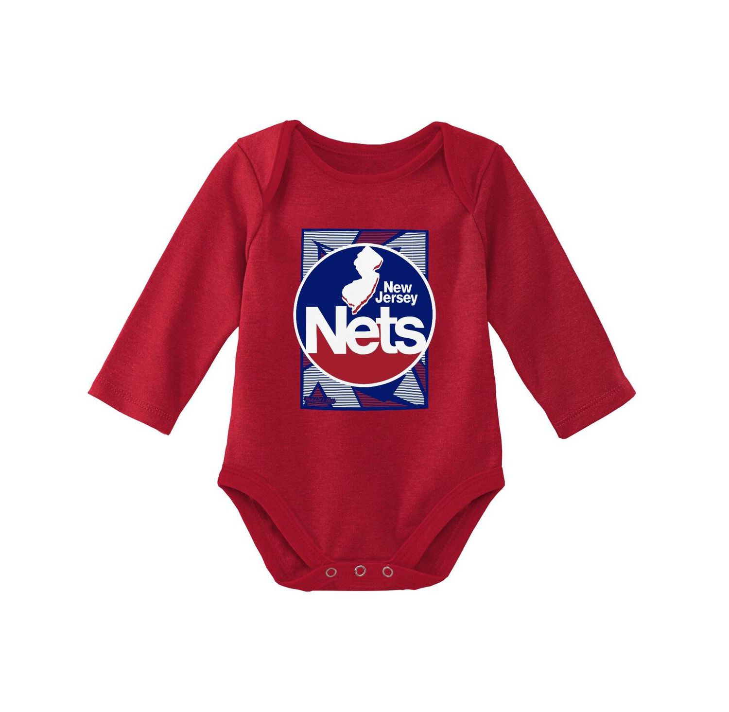 Infant Boys and Girls Blue, Red New Jersey Nets Hardwood Classics Bodysuits and Cuffed Knit Hat Set