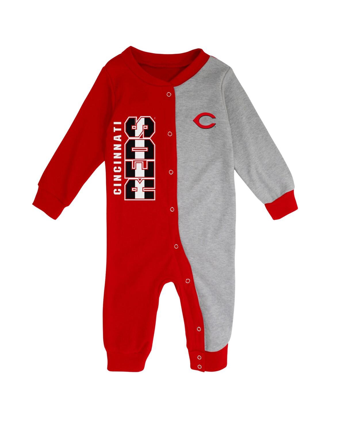 Outerstuff Infant Boys And Girls Red And Heather Gray Cincinnati Reds Halftime Sleeper In Red,heather Gray