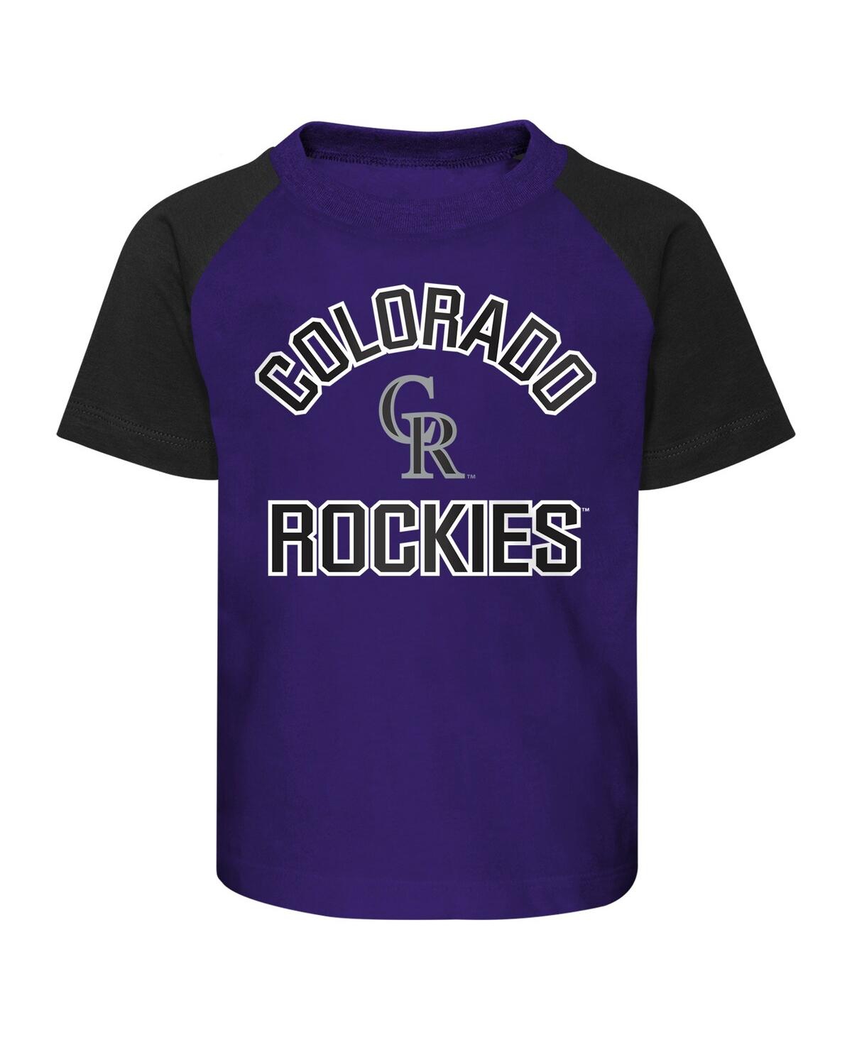 Shop Outerstuff Infant Boys And Girls Purple And Heather Gray Colorado Rockies Ground Out Baller Raglan T-shirt And  In Purple,heather Gray