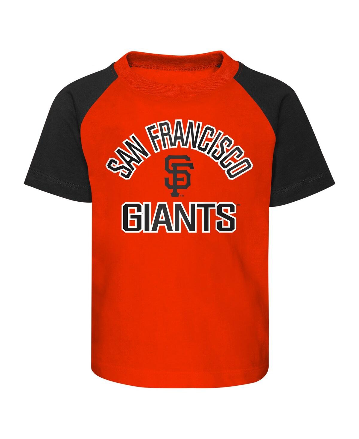 Shop Outerstuff Infant Boys And Girls Orange And Heather Gray San Francisco Giants Ground Out Baller Raglan T-shirt  In Orange,heather Gray