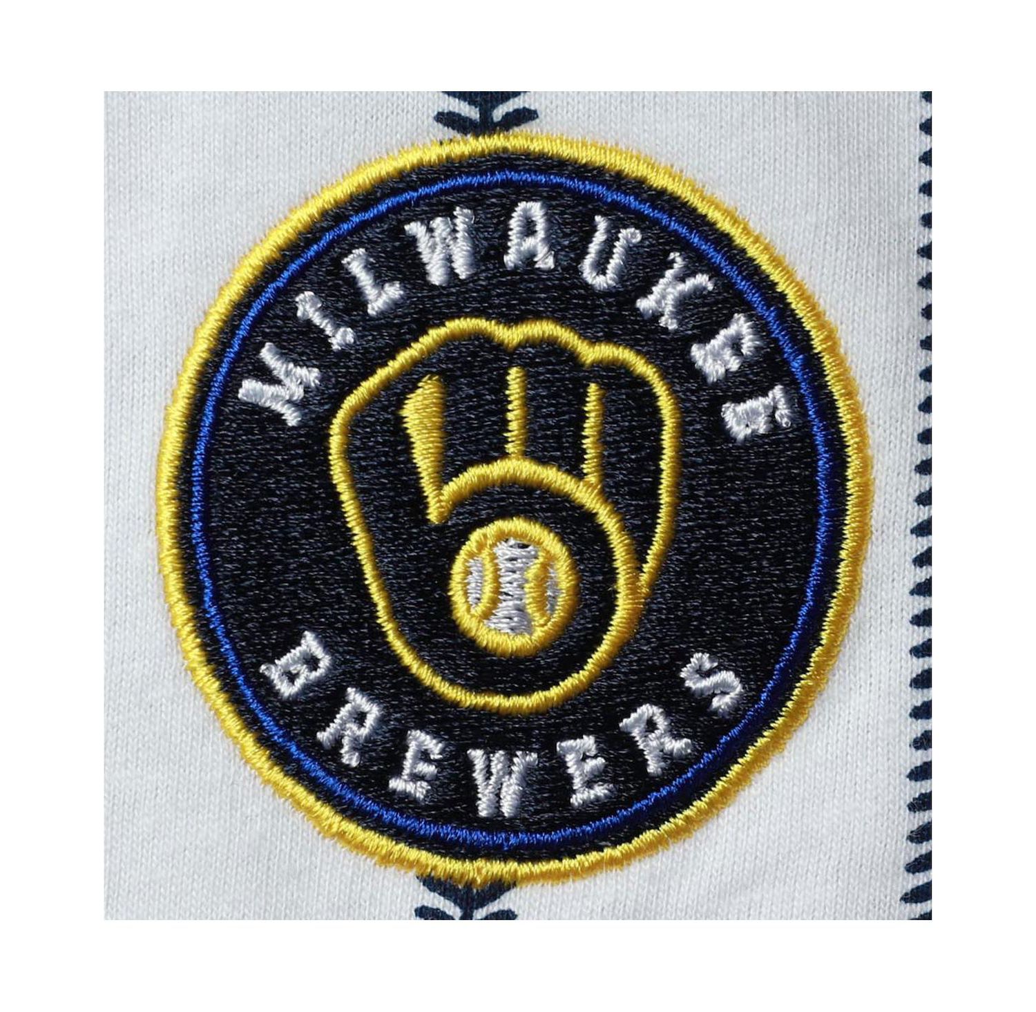 Newborn Boys and Girls White, Navy Milwaukee Brewers Power Hitter Short Sleeve Bodysuit