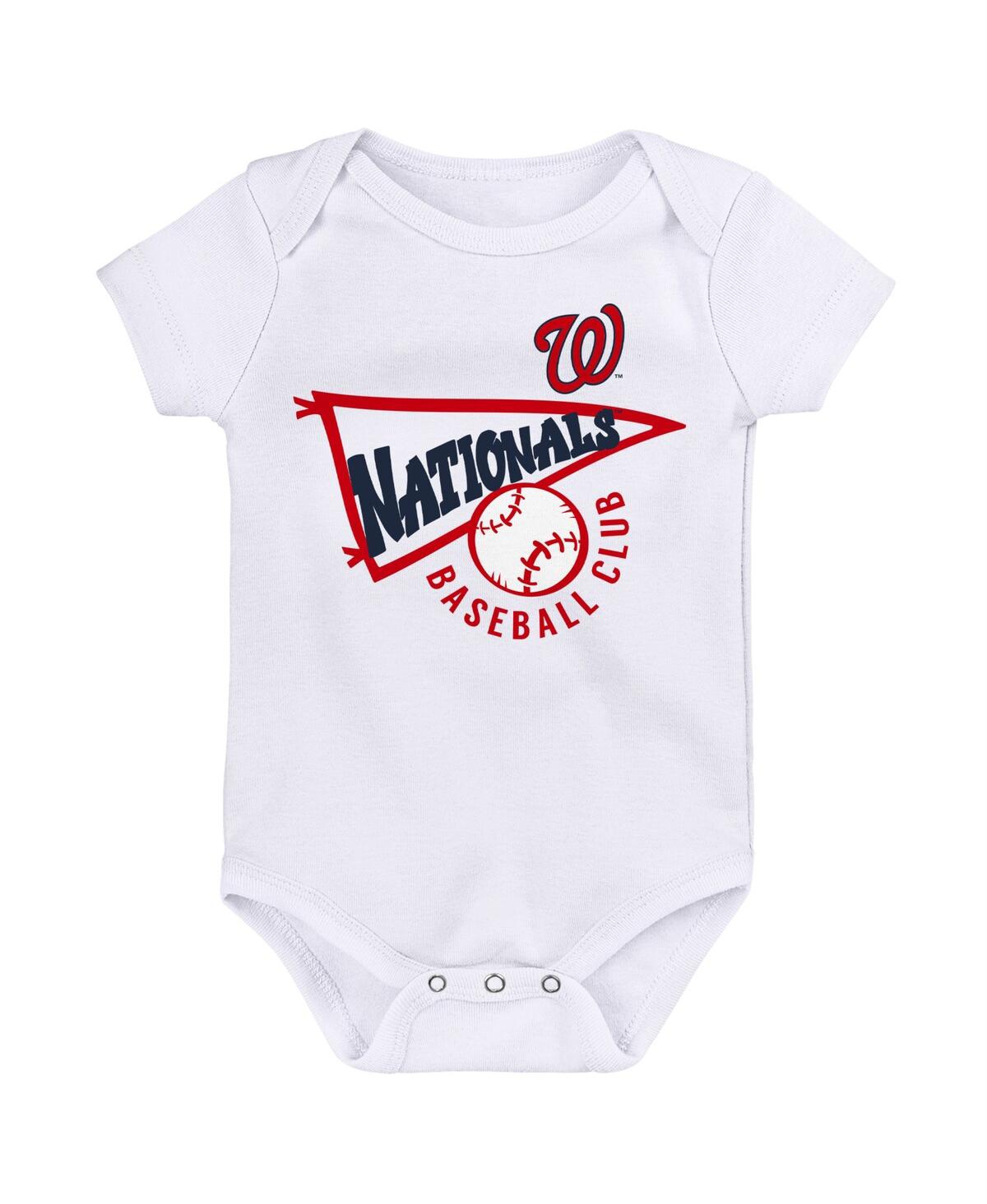 Newborn and Infant Boys and Girls White, Heather Gray Washington Nationals Biggest Little Fan 3-Pack Bodysuit Set - White, Heather Gray