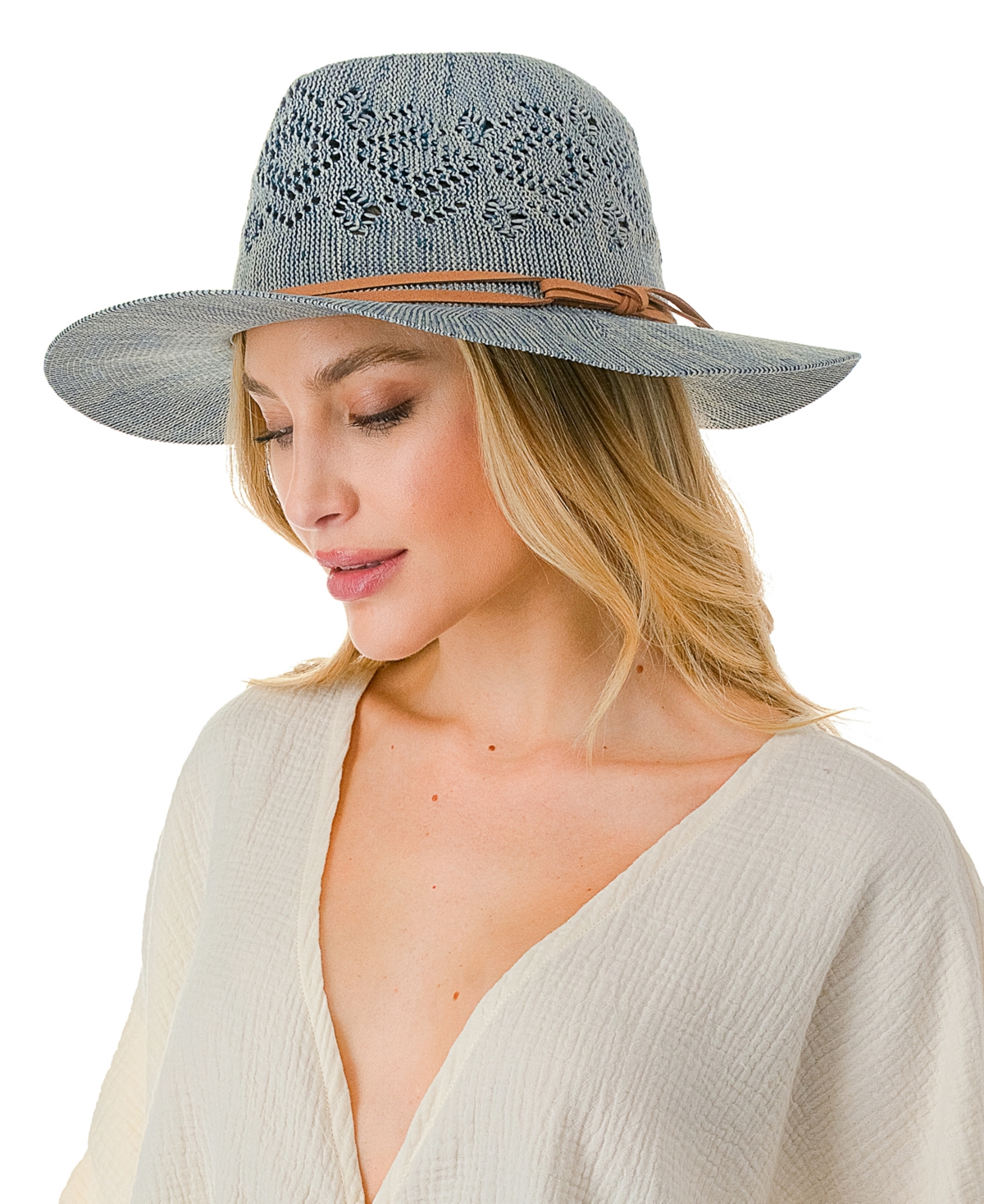 Marcus Adler Faux Trim With Packable Panama Hat In Blue