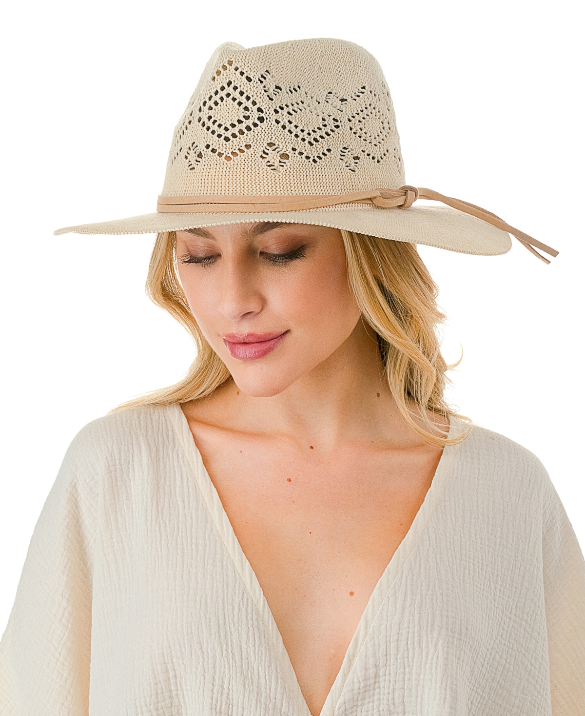Marcus Adler Faux Trim With Packable Panama Hat In Light Tan