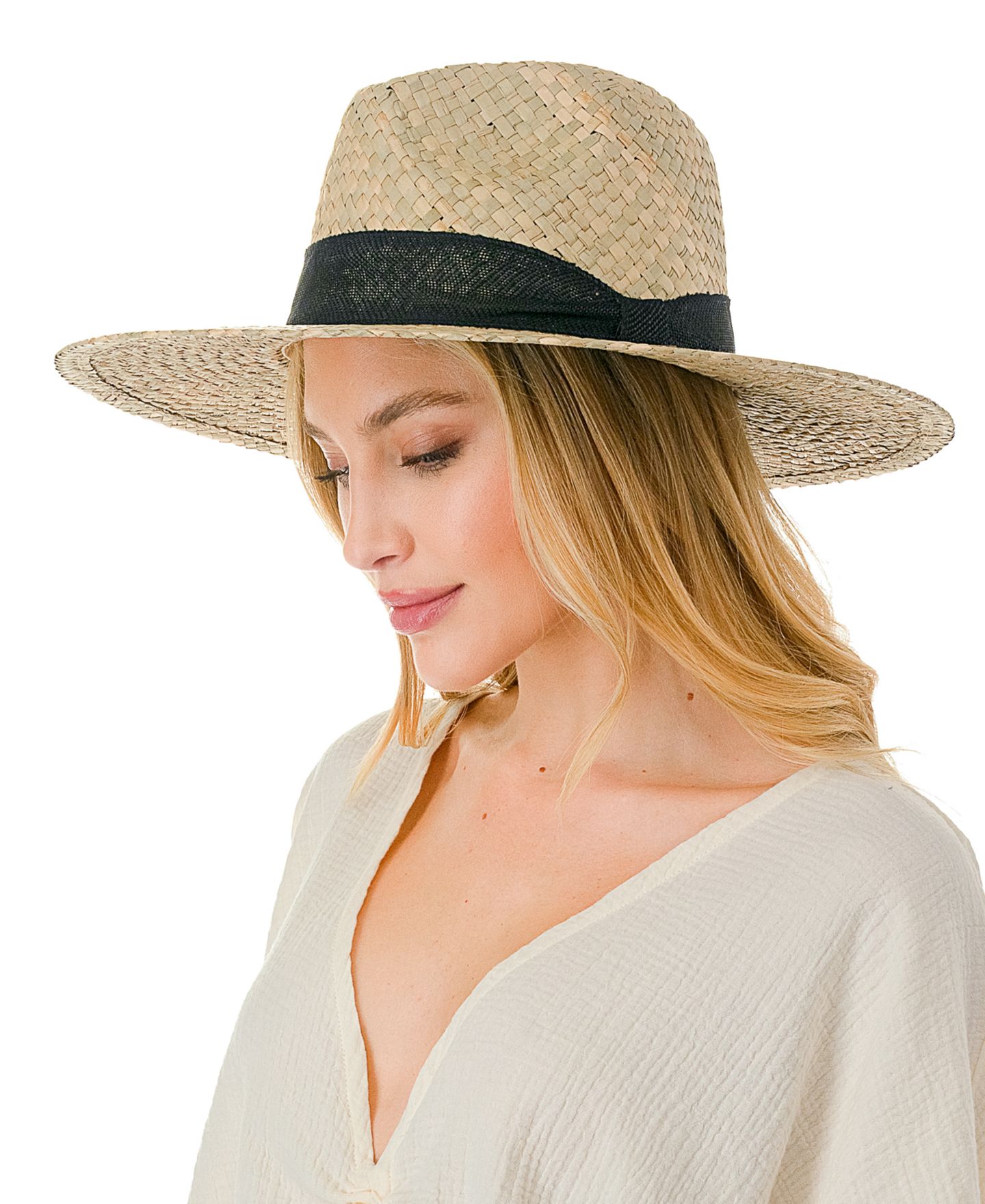 Женский головной убор Marcus Adler Trim Detail with Straw Panama Hat, цвет: Чёрный — фото 2