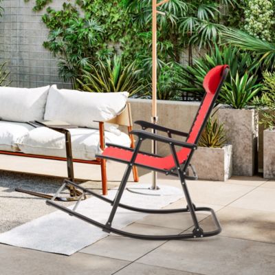 Folding Zero Gravity Rocking Chair Rocker Porch Outdoor Patio Headrest