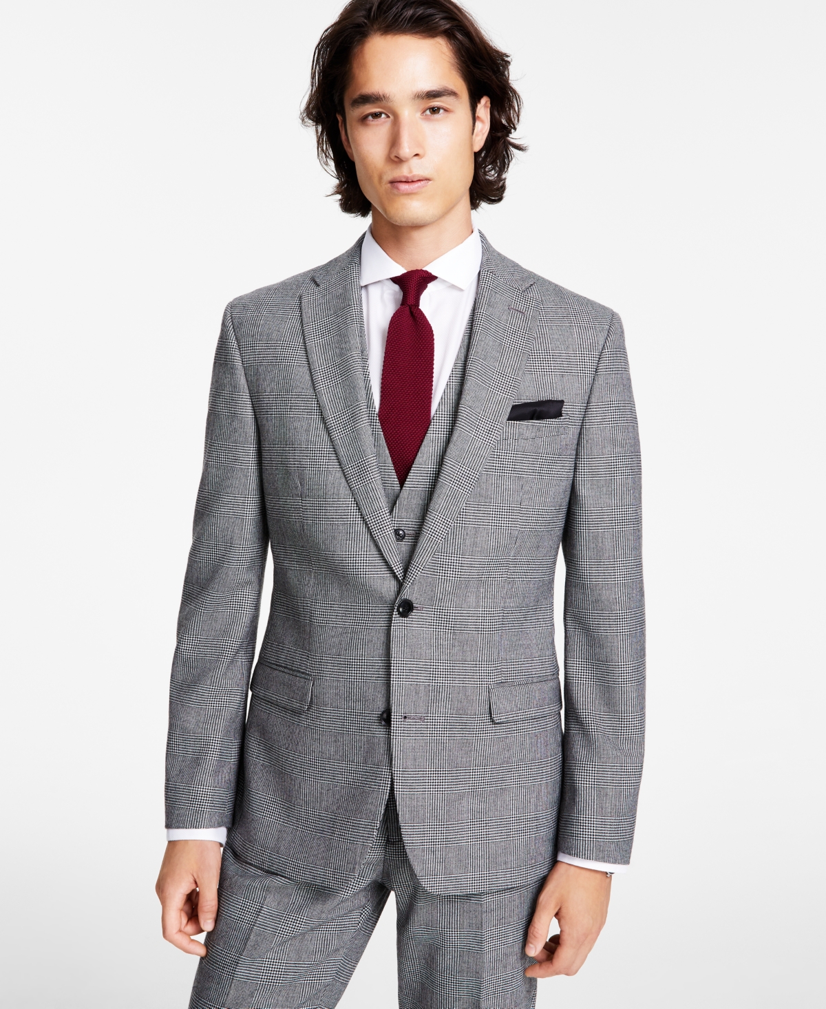 Bar Iii Men's Slim-fit Black/white Plaid Suit Jacket, Created For Macy's In Black  White