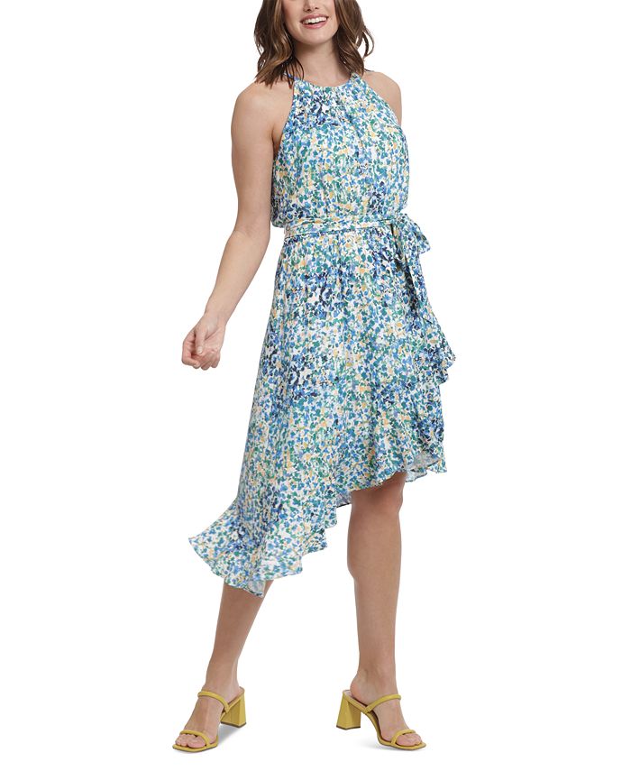 London Times Women's Printed Asymmetric Flounce Dress Macy's