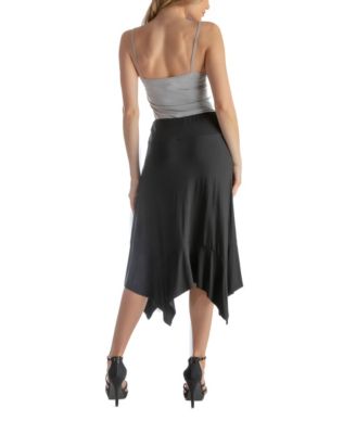 Solid Color Knee Length Elastic Waist Handkerchief Skirt