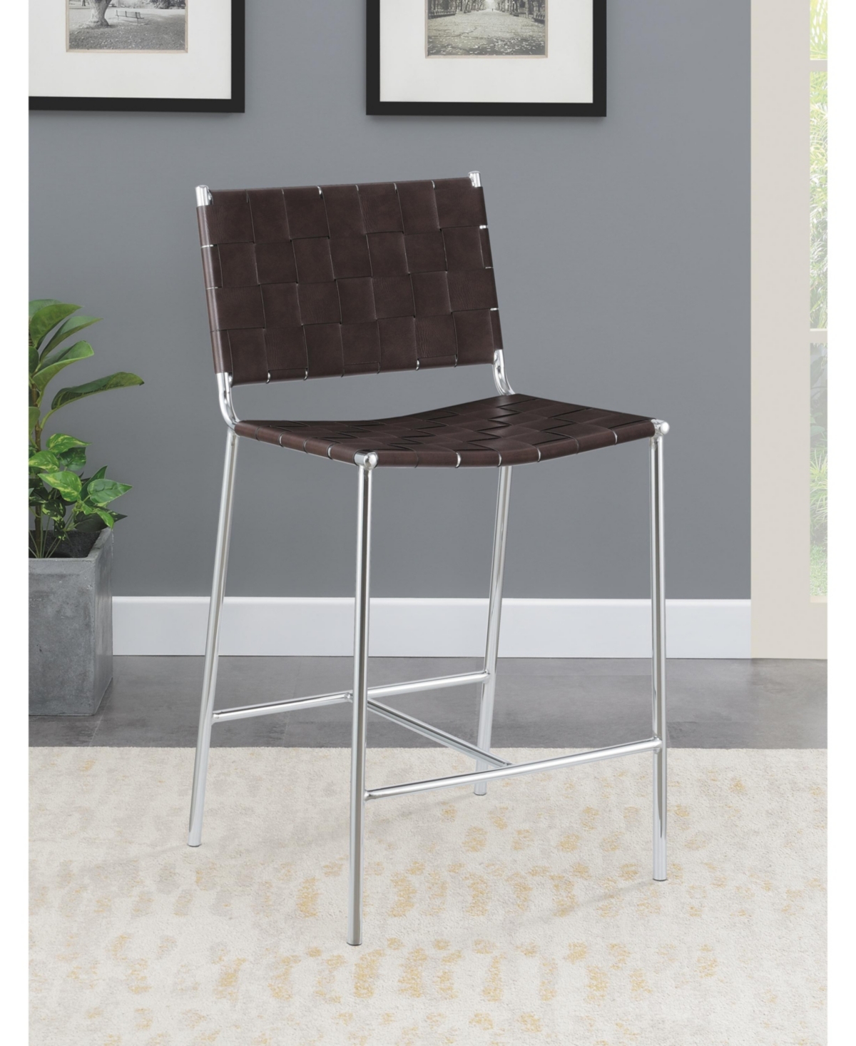 Coaster Home Furnishings Polyvinyl Chloride Upholstered Counter Height Stool with Open Back - Chrome