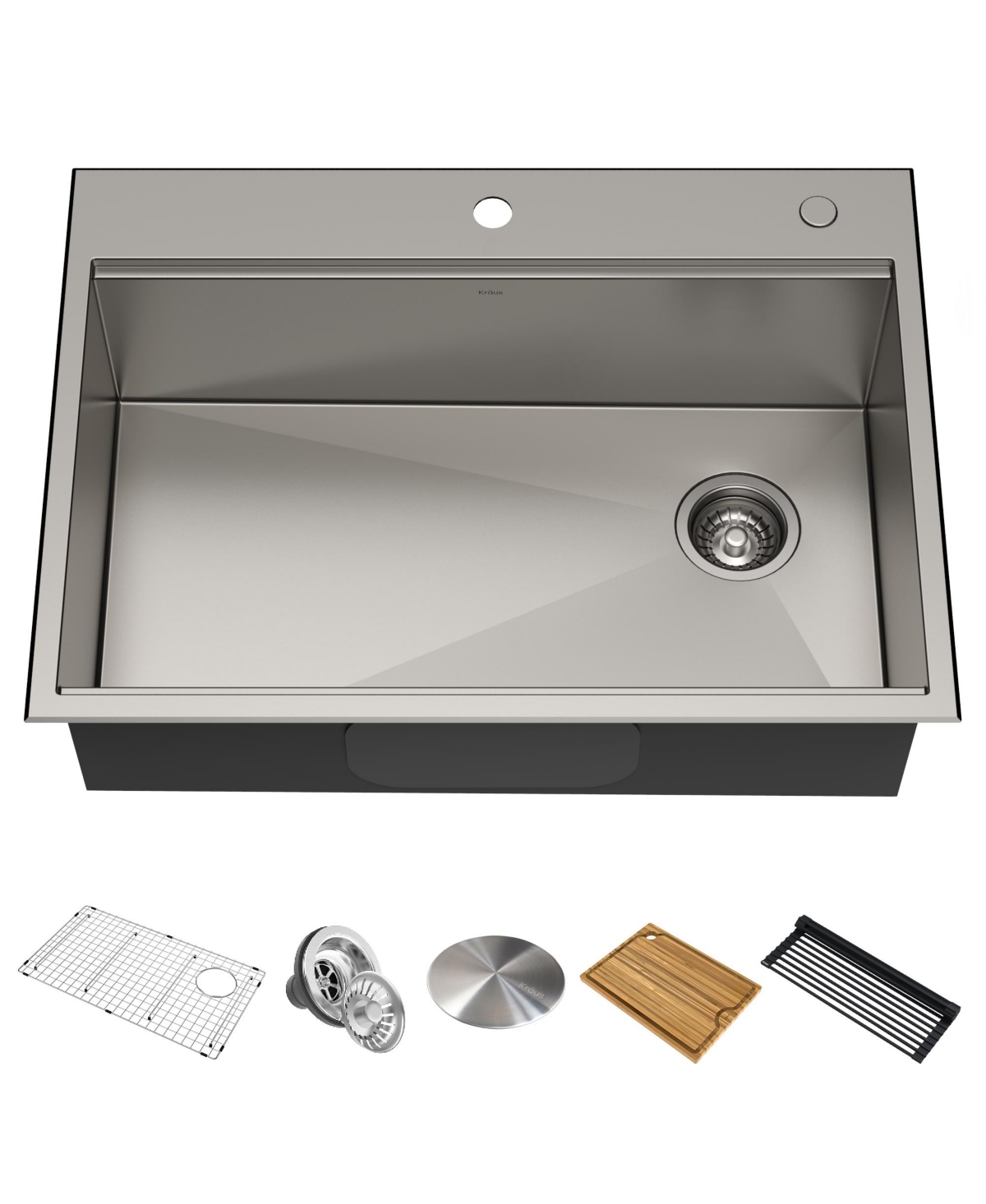 Kore 30 in. Workstation Drop-In 16 Gauge Single Bowl Stainless Steel Kitchen Sink with Accessories - Stainless steel