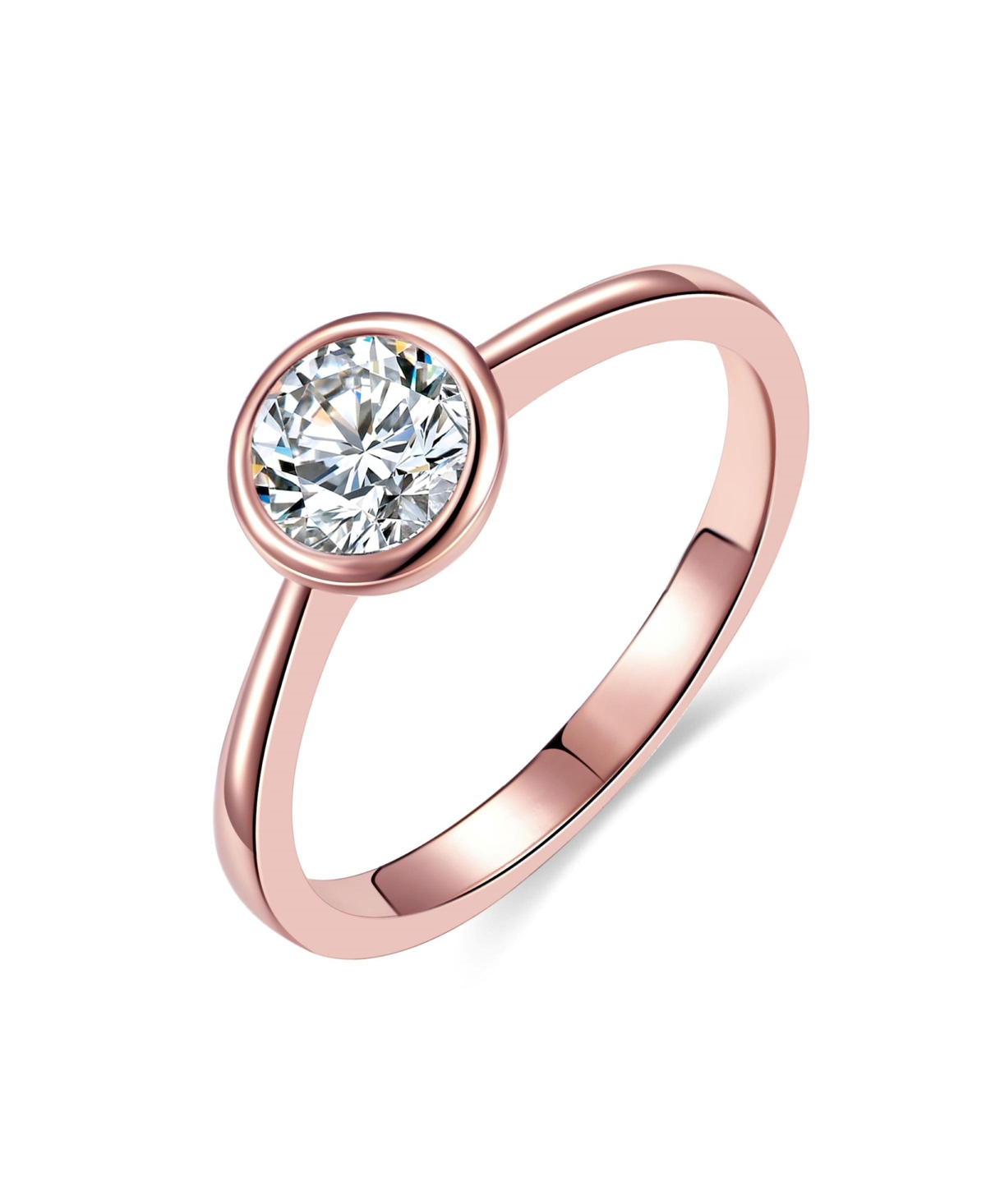 RACHEL GLAUBER RA 18K ROSE GOLD PLATED WITH CUBIC ZIRCONIA MODERN BEZEL PROMISE ENGAGEMENT RING