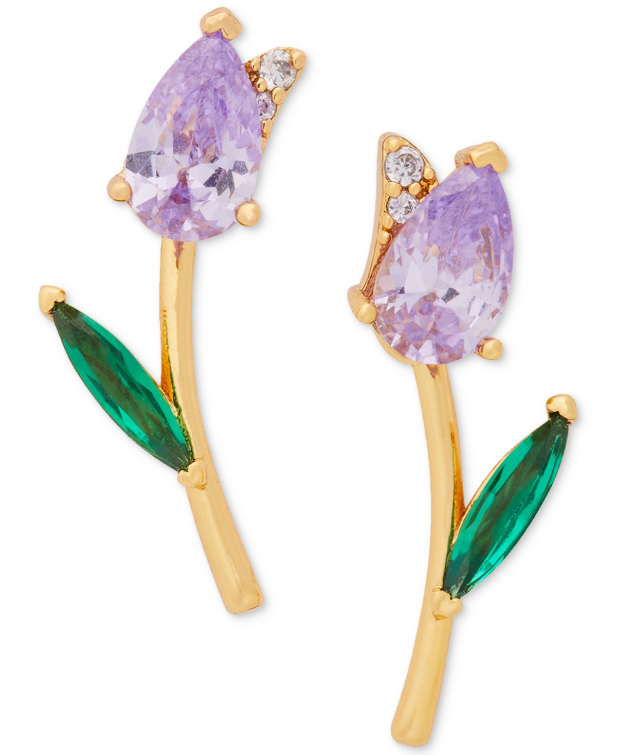 Kate Spade Gold-tone Cubic Zirconia Tulip Stud Earrings In Light Purple