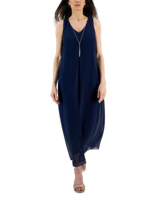 JM Collection - Women's Chiffon Necklace Maxi Dress