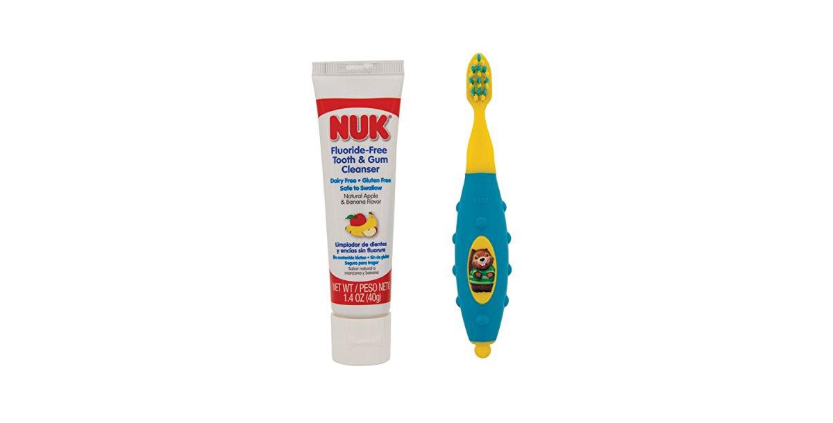 Nuk Grins & Giggles Toddler Toothbrush & Cleanser Set, Boy, Blue