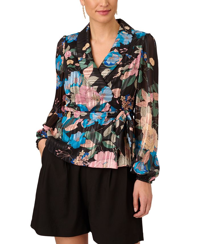 Adrianna Papell Women's Floral Clip-Dot Tie-Waist Top - Macy's