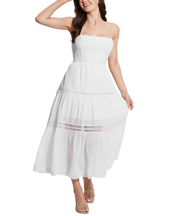 GUESS Women's Lace-Trim Lace-Up Tiered Maxi Dress & Reviews - Dresses ...