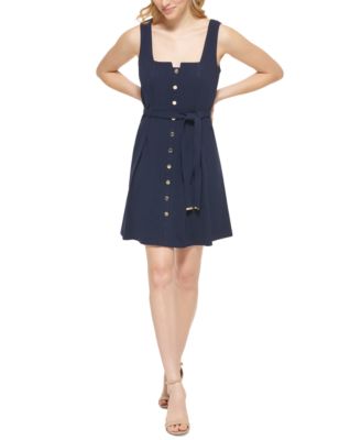 green emerald velvet dress Tommy Hilfiger Women's Sleeveless Jewel Neck Crepe Knee Length A-Line Dress,  Marina Blue, 16 at Amazon Women's Clothing store main image 0