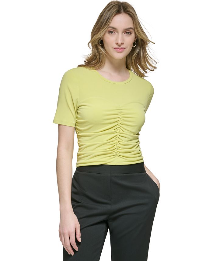 Penkiiy Summer Ribbed Tops For Women Fitted Short Sleeve Basic Tee Slim Fit Shirts Womens Crewneck Knit T 2024 Casual Solid Top Xl Black